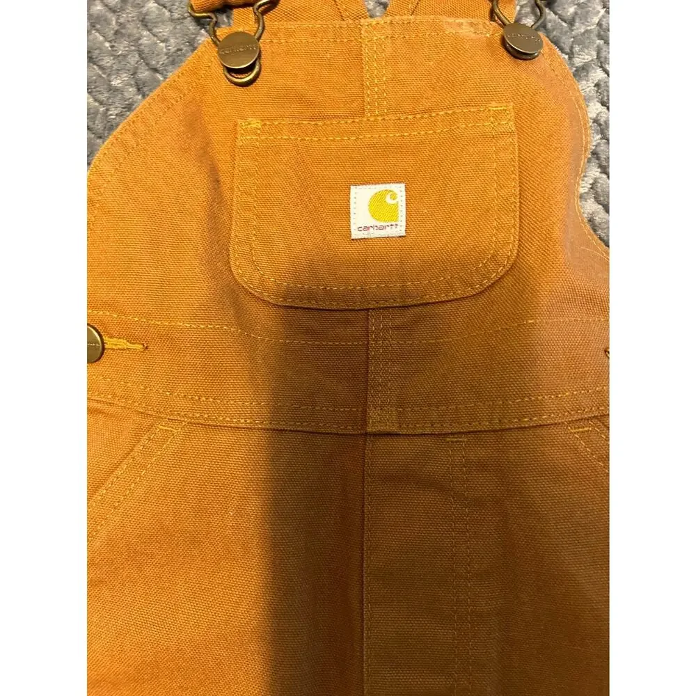 Carhartt Canvas Bib Overalls Youth Kids 18M Brown Flannel Lined Adjustable Strap